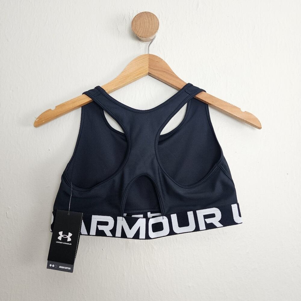 Under Armour NWT HeatGear Mid Branded Sports Bra Black Compression Support Large - Picture 10 of 13